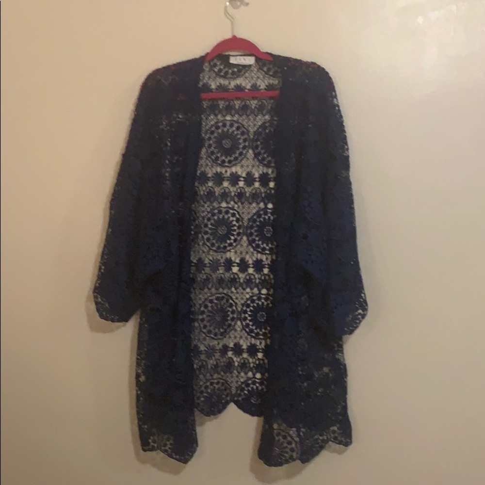 Crocheted lace cardigan sweater